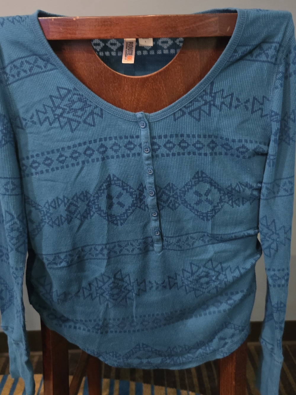 Route 66 Teal Patterned Long-Sleeve Henley